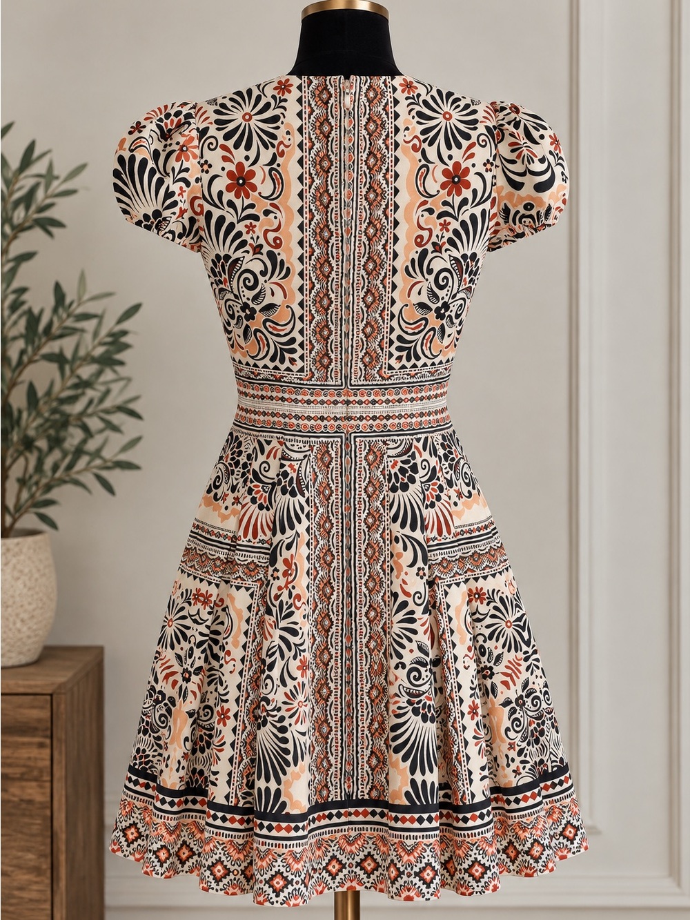 Avec Les Filles Beige and Black Floral Print Mini Dress - Picture 4 of 11